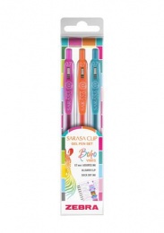 Zseléstoll készlet, 0,33 mm, nyomógombos, ZEBRA "Sarasa Clip Boho Vibes", 3 különböző szín